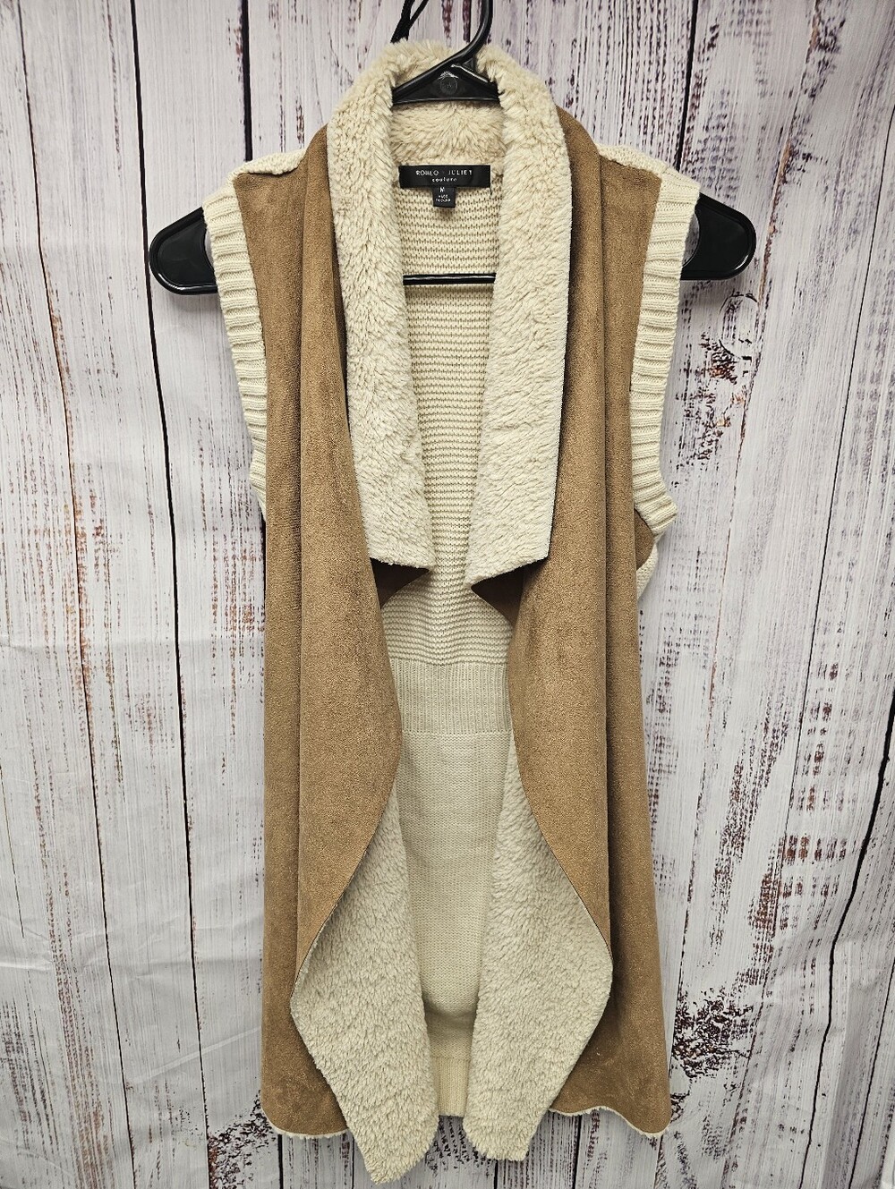 Romeo & Juliet Couture Women's Size M Faux Suede Sherpa Vest Open Front